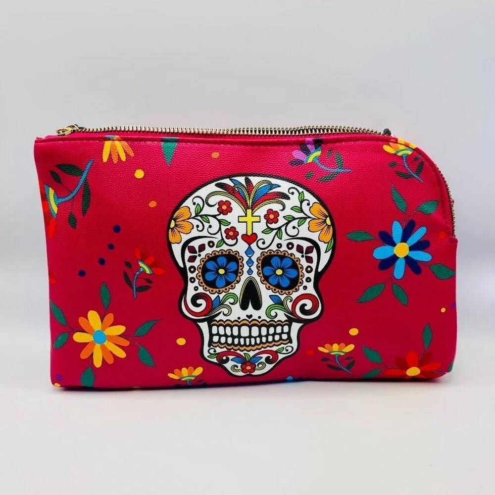*NWOT* Sugar Skull Wristlet Clutch Women Red Day of the Dead‎ Tassel Bag